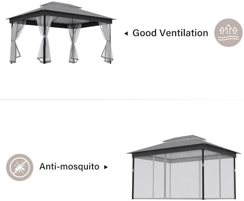 LAUSAINT HOME 10x13 Upgraded Gazebo with Netting and Double Roof