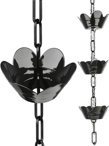 10FT Rain Chain for Gutters, Black Aluminum Daffodil Flower Design, Extra Lar...