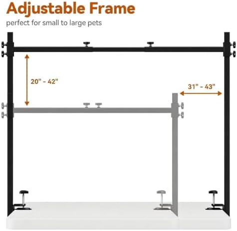 H Shape Dog Grooming Arm for Table, M Size Hammock, 42" H, 31-43" W