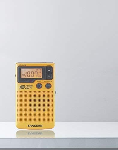 Sangean DT-400W Weather Alert Pocket Radio, AM/FM, Yellow
