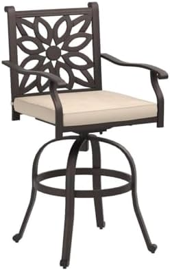 PHI VILLA Outdoor Bar Stools Swivel Set of 2,Cast Aluminum Patio Bar