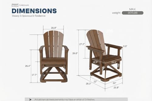 Set of 2 Adirondack Swivel Glider Chairs, All-Weather HDPE Patio Glider Set f...