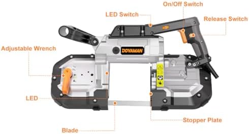 DOVAMAN Portable Band Saw, 10A Variable Speed, 5" Deep Cut Handheld Bandsaw