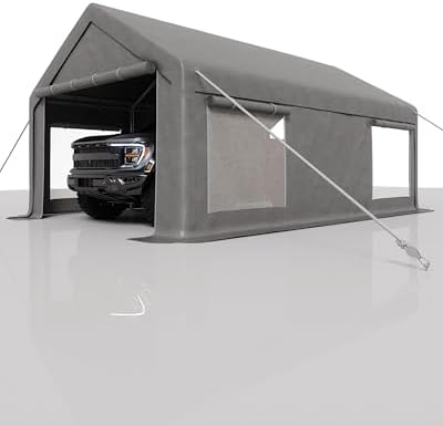 12x20 FT Heavy Duty Carport Canopy with Sidewalls, Grey