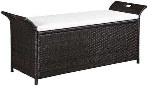 vidaXL Storage Bench with Cushion 54.3" Poly Rattan Brown