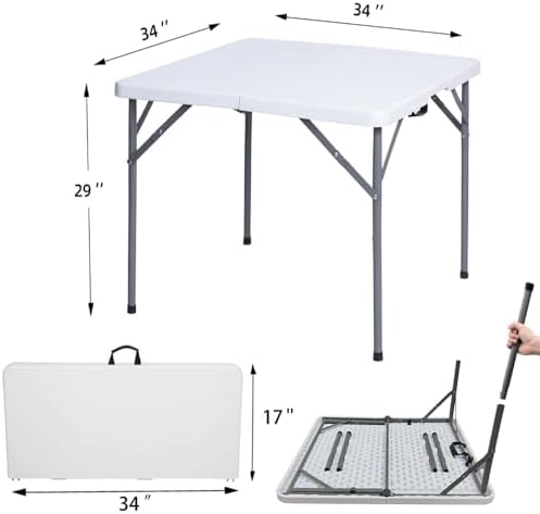 Lakhow 34" Square Folding Card Table, Fold in Half Heavy Duty Portable T...