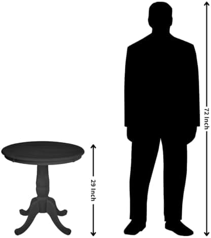 IC International Concepts, 30" Round Top Pedestal Dining Table, Solid Re...