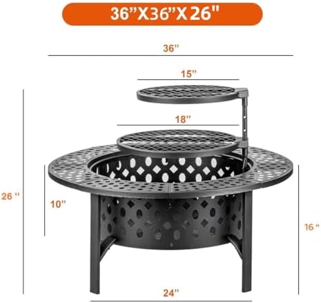 OutVue 36 Inch Fire Pit with 2 Grills,Wood Burning Fire Pits for Outside