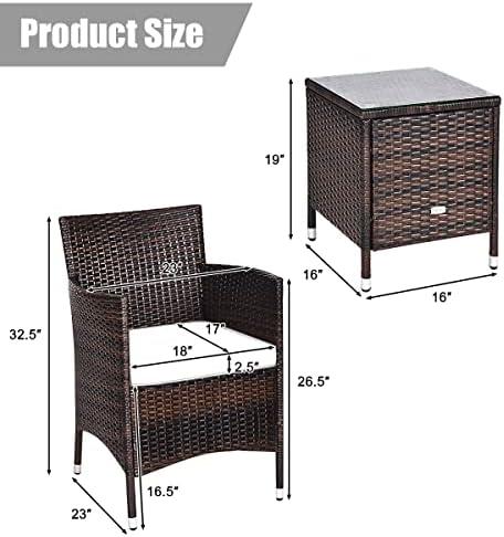Tangkula Patio Furniture Set 3 Piece, Outdoor Wicker Rattan Conversation Set ...