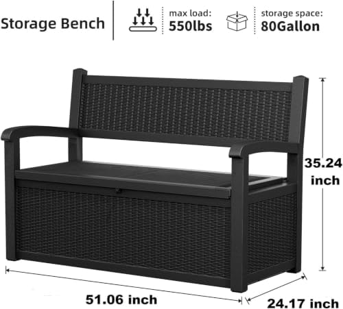 PatioZen 80 Gallon Storage Bench Deck Box, Black