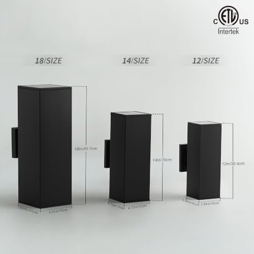 mirrea 14" Modern Outdoor Porch Light in 2 Lights, Matte Black, 2 Pack |...