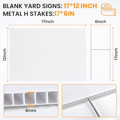 20 Pack Yard Signs,Metal Stakes, 17 x 12 Inches, Corrugated Plastic Board