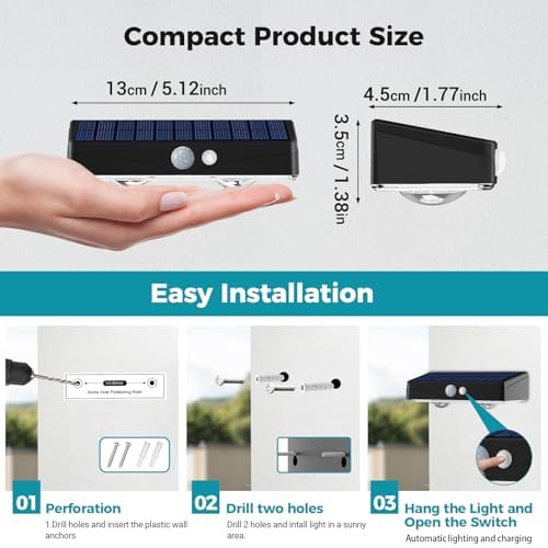 kolpop 16 Pack Solar Fence Lights Outdoor with 3 Modes Motion Sensor,IP65 Wat...