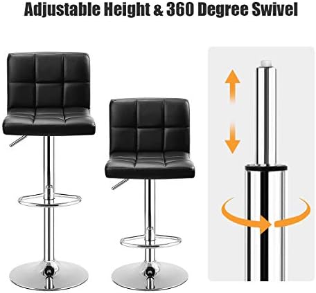 COSTWAY Bar Stools Set of 2, Modern Swivel Adjustable Height PU Leather Barst...
