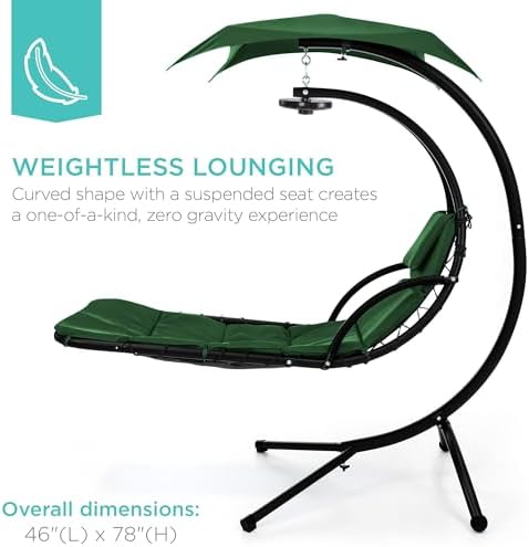 Best Choice Products Hanging LED-Lit Curved Chaise Lounge Chair Swing for Bac...