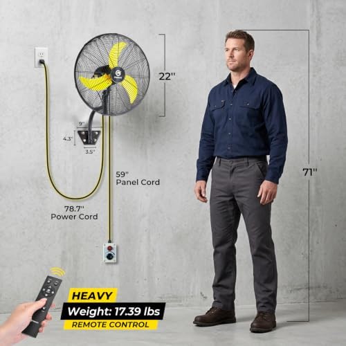 FUGOO 20 Inch Outdoor Wall-Mounted Fan, 4000 CFM, IP54, Oscillating