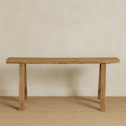 Artissance Rustic Natural Wood Noodle Bench, Long Wooden Entryway Bench, Weat...