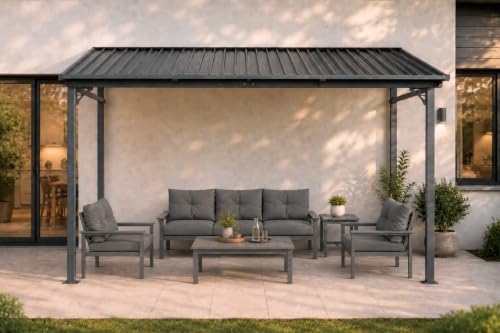 8x10 FT Lean to Gazebo, Wall Mounted Hardtop Pergola with Sloping Galvanized ...