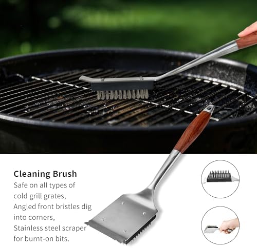 FJNATINH Heavy-Duty Grilling Accessories Rose Wooden BBQ Grilling Tools Set,O...