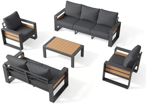 Aoxun Aluminum Patio Furniture Set, 5 Piece Luxury Outdoor Sectional with 6&q...