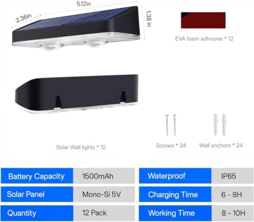 Solar Deck Lights Outdoor 12 Pack for Wall, Step, Porch, Deck, Railing