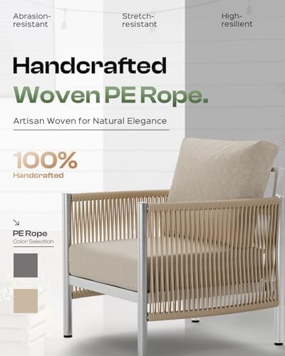 Aluminum Outdoor Patio Furniture Set with Dual-Layer Coffee Table, 4 Piece Mo...