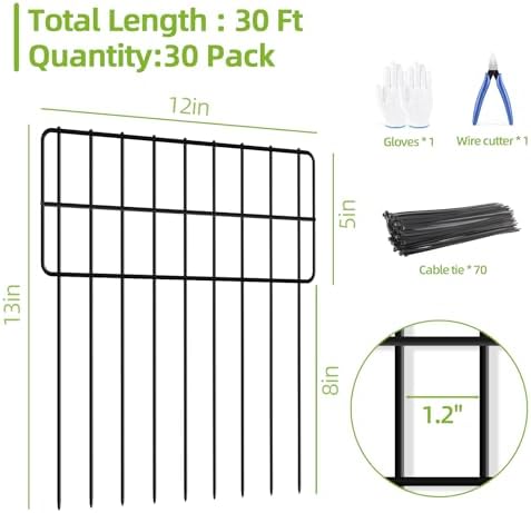 30Panels Garden Fence Animal Barrier, 13in(H) x 30ft(L) No Dig Fence for Dogs...
