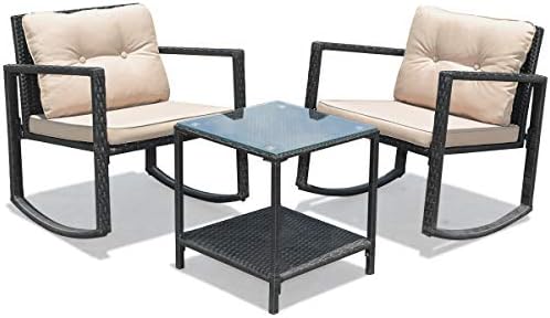 Tangkula 3-Piece Patio Rocking Bistro Set with Soft Cushions, Beige
