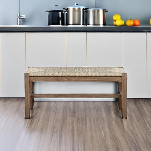 Alaterre Newport Solid Wood Entryway Bench with Rush Seat, Natural