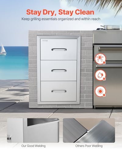 VEVOR Outdoor Kitchen Drawers 16"W x 28.5"H x 20.5"D Stainless...