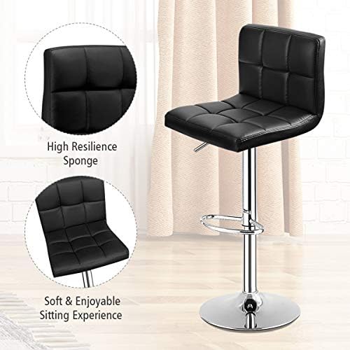 COSTWAY Bar Stools Set of 2, Modern Swivel Adjustable Height PU Leather Barst...