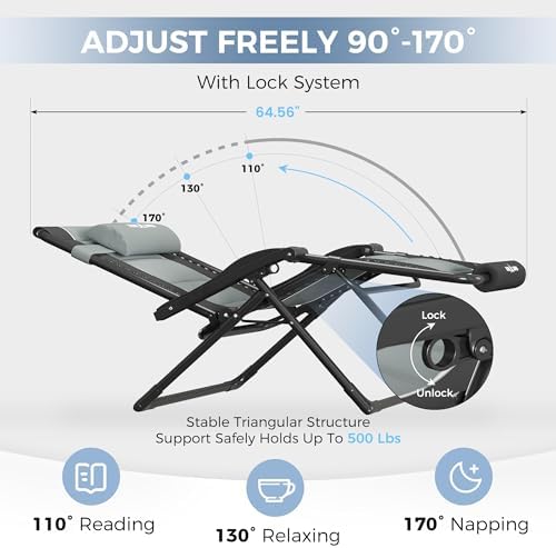 UDPATIO Oversized Zero Gravity Chair Outdoor Patio Folding Recliner | 33in Ad...