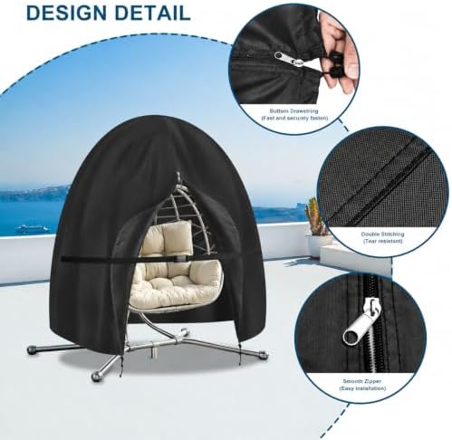 Waterproof Patio Double Egg Chair Cover 90”x78” –RICHIE Heavy-Duty Black Outd...