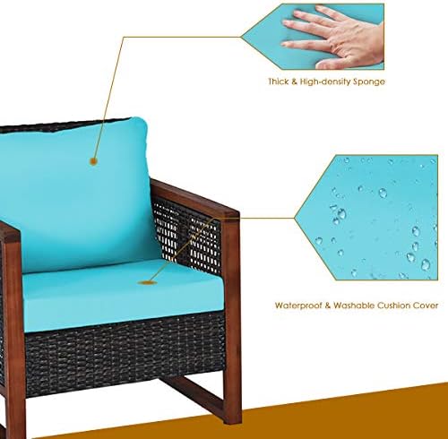HAPPYGRILL 3 Pieces Outdoor Patio Furniture Set Wicker Chairs with Coffee Tab...