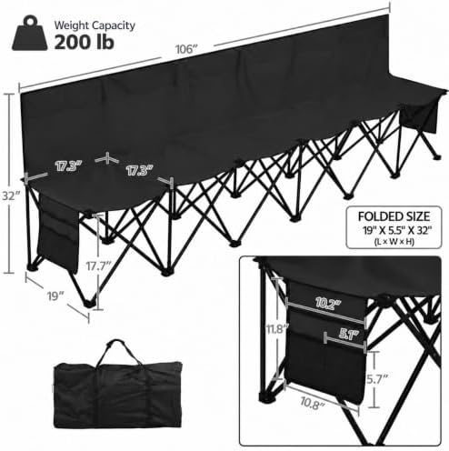 Yaheetech 6-seat/8-seat Portable Folding Sideline Bench with Back Rest and Ca...