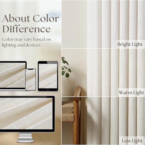 TWODRAPES Natural Pinch Pleated Linen Curtains 96 Inches Long Living Room