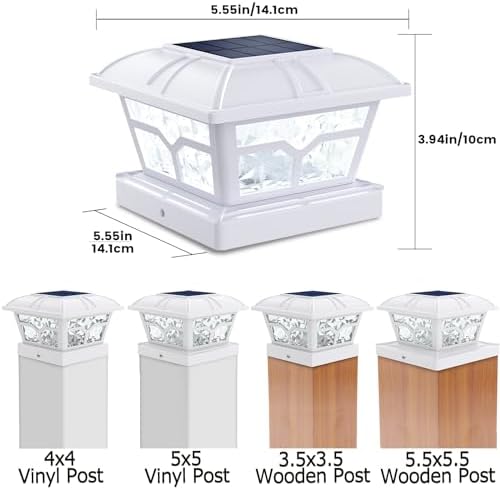 SIEDiNLAR Solar Post Cap Lights Outdoor 2 Modes, 4 Pack, White, Warm/White | ...