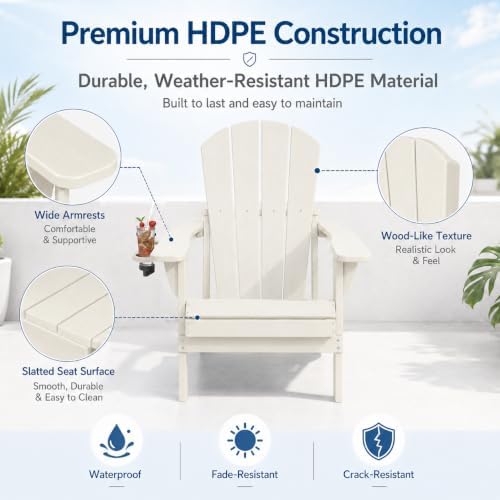 Folding Adirondack Chairs Set of 4 with Cup Holders, Heavy-Duty HDPE Plastic ...
