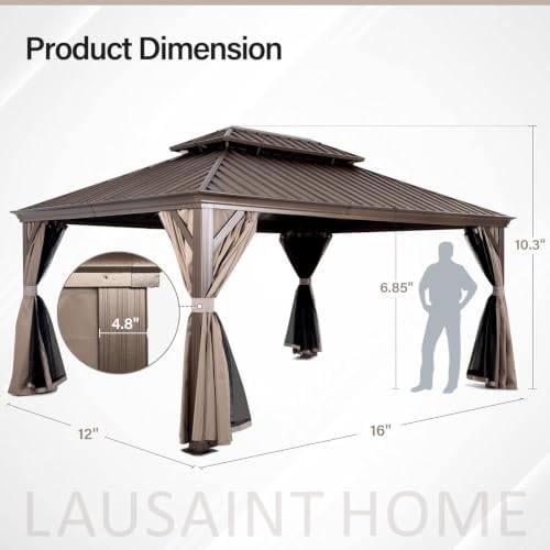 LAUSAINT HOME Outdoor Hardtop Gazebo for Patios 12x16ft, Permanent Heavy Duty...