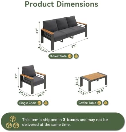 Aoxun Patio Furniture Set, Aluminum Outdoor Furniture with Oversized Seats