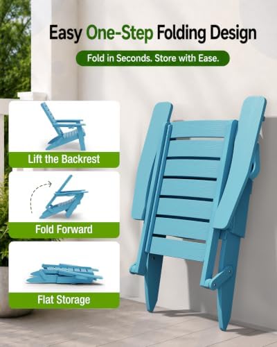 YEFU Adirondack Chair Set of 2 Outdoor, Arc Backrest & Cup Holder, Blue