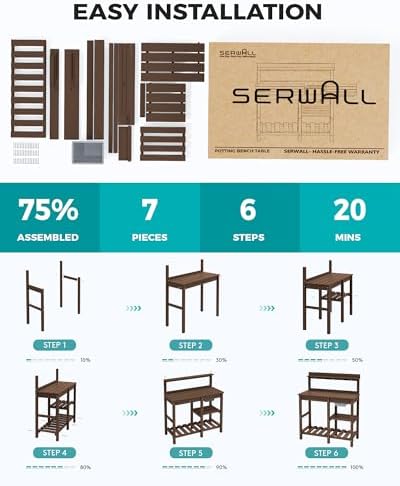 SERWALL Outdoor Potting Bench with Removable Sink,Gardening Table,Coffee