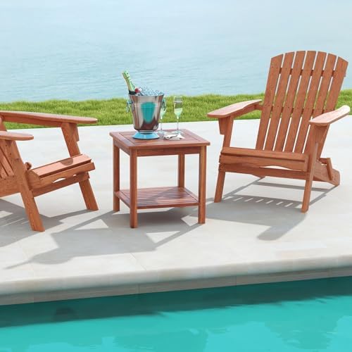 HAPPYGRILL Adirondack Outdoor Side Table Patio 2-Tier Square End Table, Acaci...