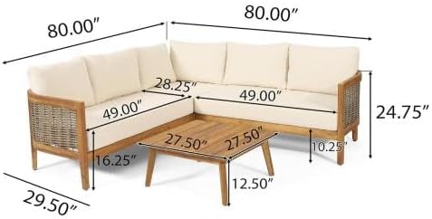 Merax 4 Piece Rattan Sofa Paito Conversation Set, All-Weather Acacia Wood V-S...
