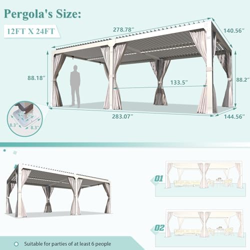 YOLENY Louvered Pergola 12x24, All Aluminum Pergola with Adjustable Rainproof...