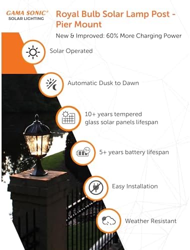 Gama Sonic Outdoor Solar Post Light with Pier Base, Brushed Bronze Finish Alu...