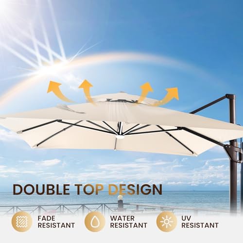 10 X 13 FT Cantilever Patio Umbrella Outdoor with Lights & Base