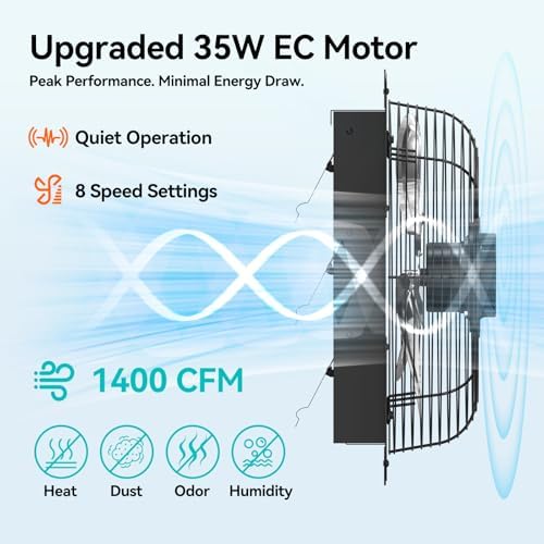 addlon 16" Shutter Exhaust Fan, Remote 8-Speed 60W EC Motor, 1700 CFM
