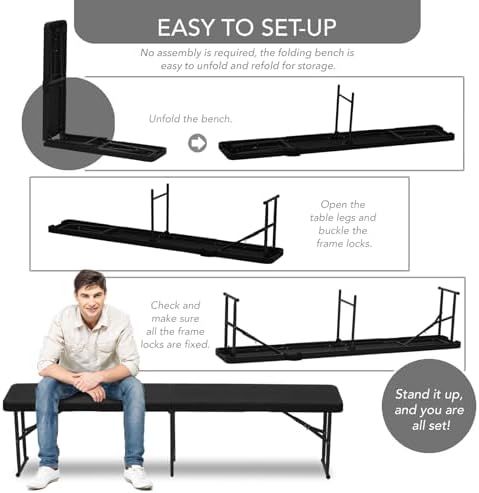 AJP Distributors 2 Pack 6 Foot Portable Plastic Folding Bench, Black