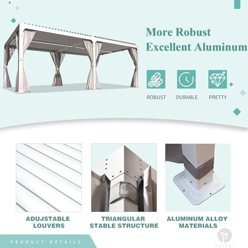 YOLENY Louvered Pergola 12x24, All Aluminum Pergola with Adjustable Rainproof...